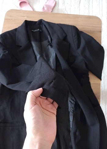 Siyah Düğmeli Kadın Keten Blazer - Görsel 6