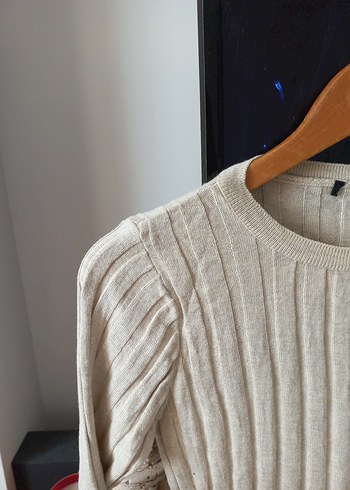 Bej Uzun Kollu Triko Kazak - Görsel 3