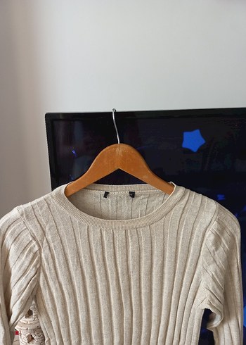 Bej Uzun Kollu Triko Kazak - Görsel 2