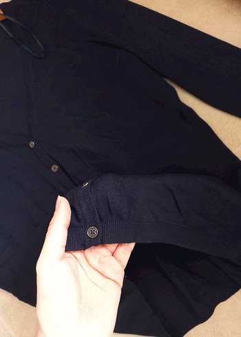 Lacivert V Yaka Düğmeli Kadın Hırka - Görsel 6