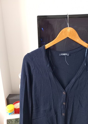 Lacivert V Yaka Düğmeli Kadın Hırka - Görsel 2