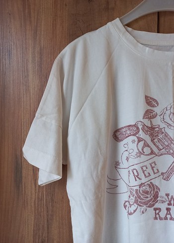 Bej Baskılı Kısa Kollu Kadın Tişört - Görsel 5