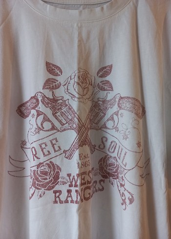 Bej Baskılı Kısa Kollu Kadın Tişört - Görsel 4