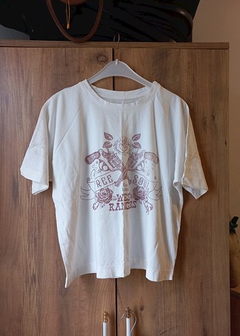 Bej Baskılı Kısa Kollu Kadın Tişört - Görsel 2