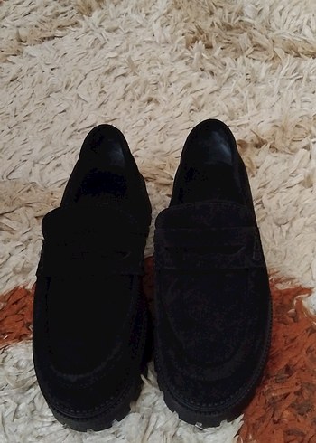 Siyah Süet Topuklu Kadın Loafer Ayakkabı