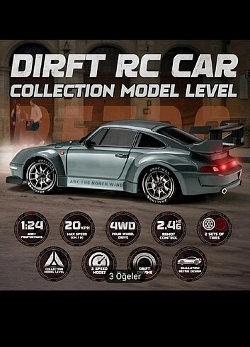 Porshe 911 1:24 Drif 4x4 Şarjlı RC Uzaktan Kumandalı Araba