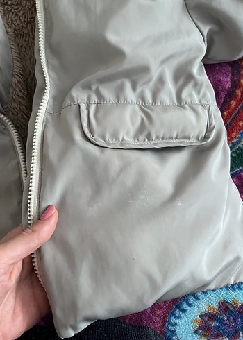 Zara Kız Çocuk Kapüşonlu Bej Peluş Detaylı Mont - Görsel 6