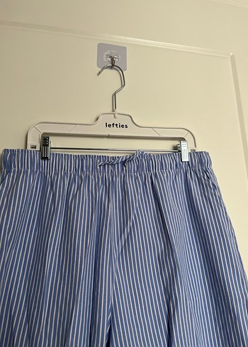 Stradivarius Mavi Çizgili Bol Kesim Keten Pantolon - Görsel 3