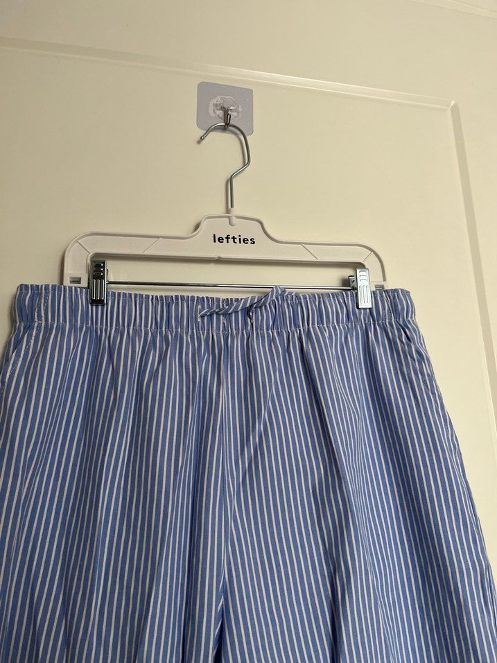 Stradivarius Mavi Çizgili Bol Kesim Keten Pantolon - Görsel 3