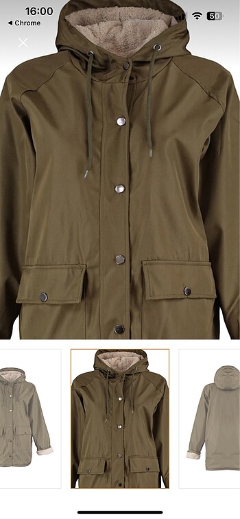 Haki Trendyol yağmurluk peluş mont - Görsel 4