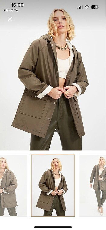 Haki Trendyol yağmurluk peluş mont - Görsel 2