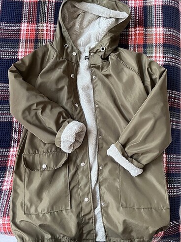 Haki Trendyol yağmurluk peluş mont - Görsel 5