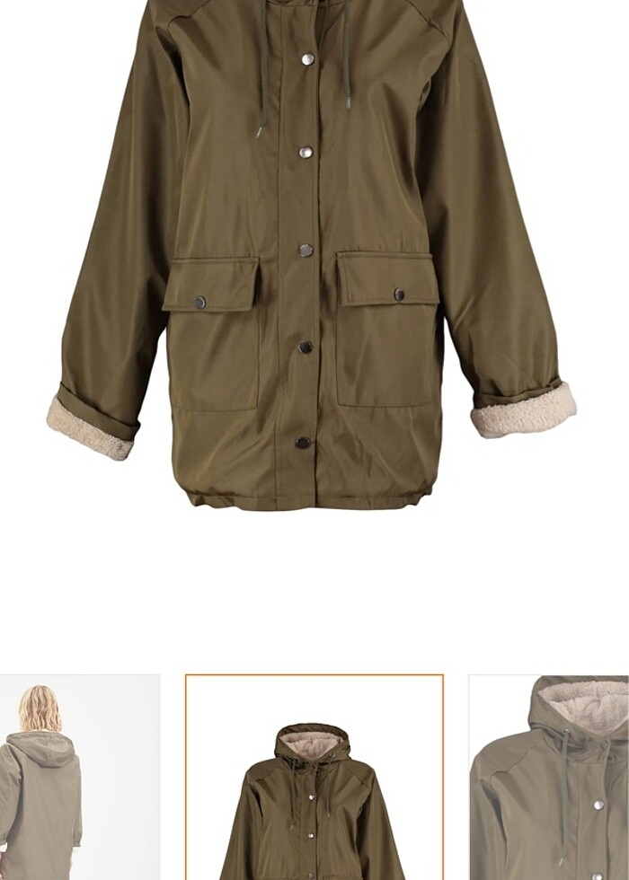 Haki Trendyol yağmurluk peluş mont - Görsel 3