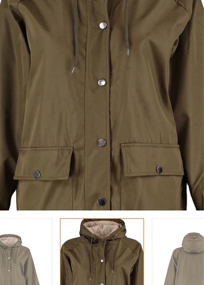 Haki Trendyol yağmurluk peluş mont - Görsel 4