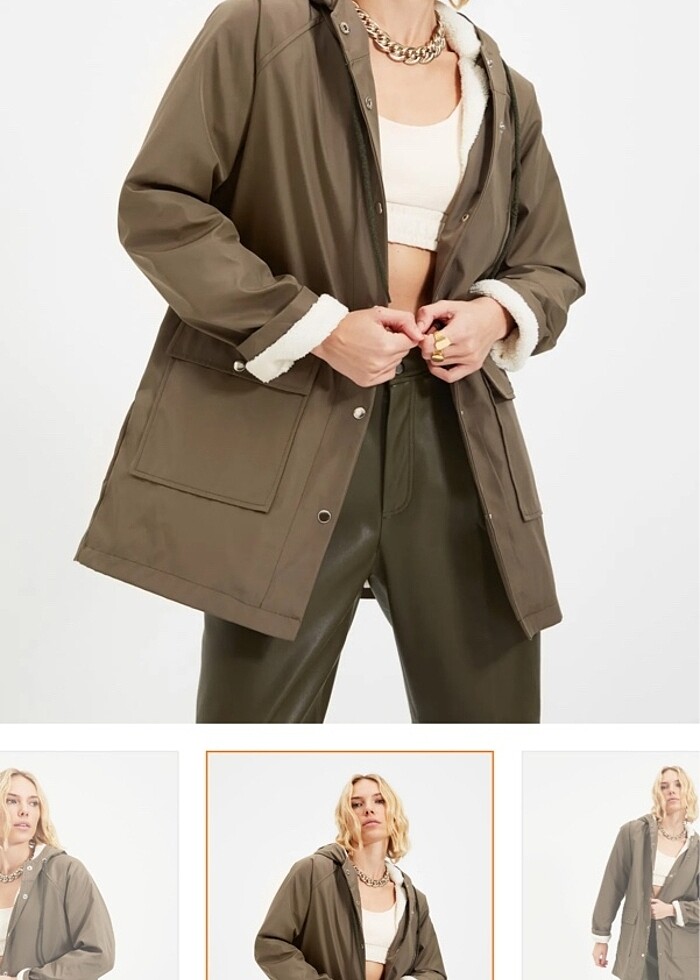 Haki Trendyol yağmurluk peluş mont - Görsel 2