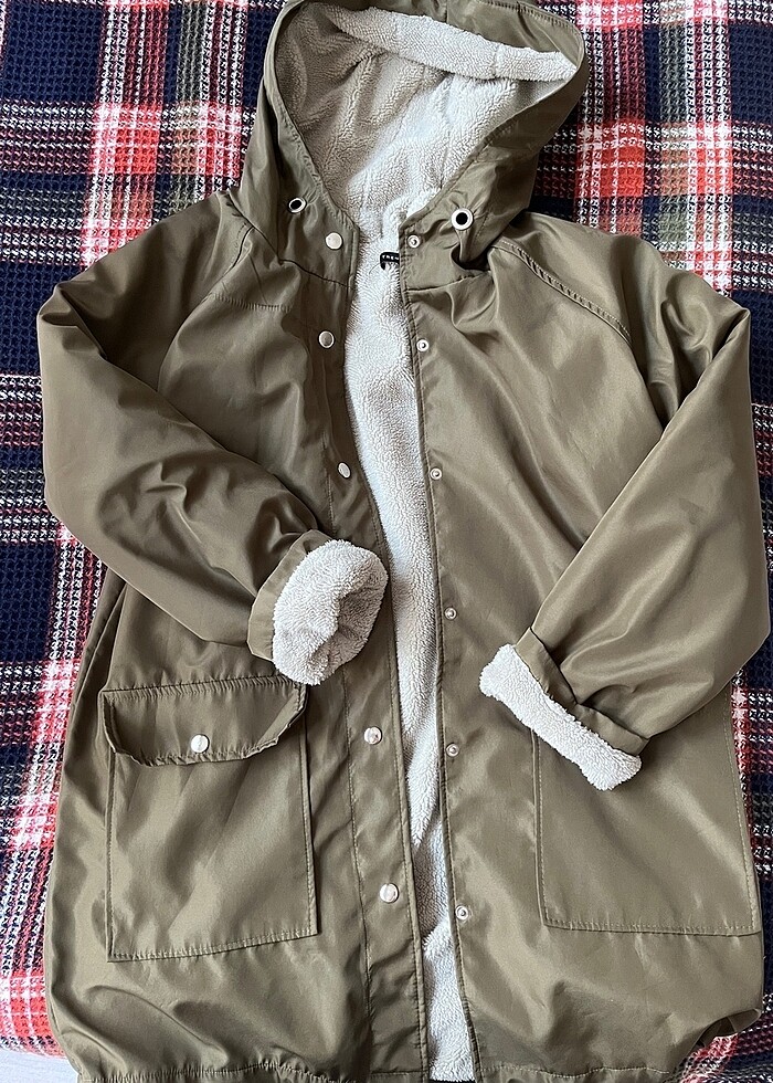 Haki Trendyol yağmurluk peluş mont - Görsel 5