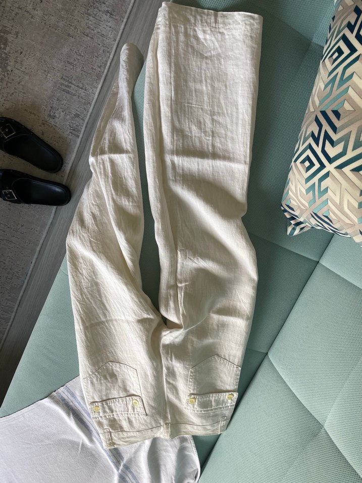 Beyaz Keten Kadın Pantolon - Görsel 3