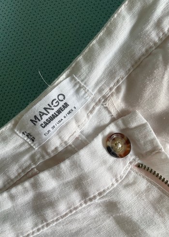 Beyaz Keten Kadın Pantolon - Görsel 3