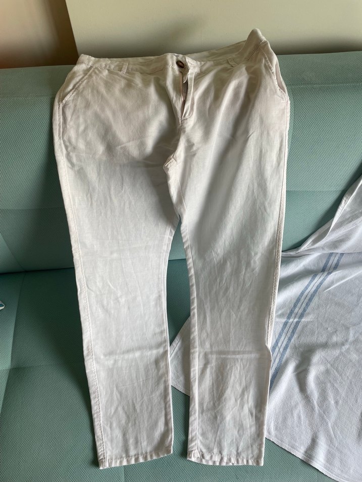 Beyaz Keten Kadın Pantolon - Görsel 4