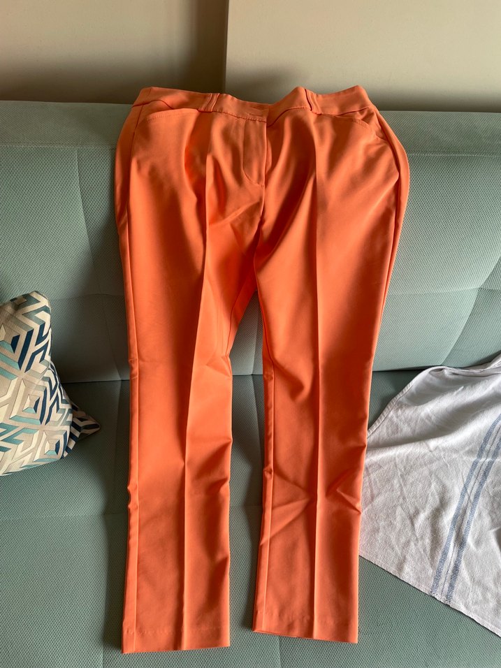 Kadın Parlak Turuncu Normal Paça Kumaş Pantolon - Görsel 4