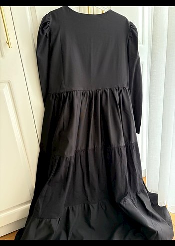 Uzun Kollu Siyah Fırfırlı Uzun Elbise - Görsel 4