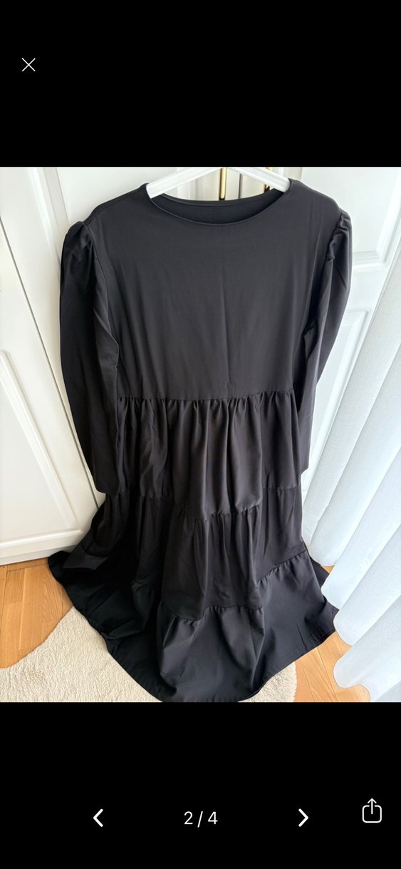 Uzun Kollu Siyah Fırfırlı Uzun Elbise - Görsel 3