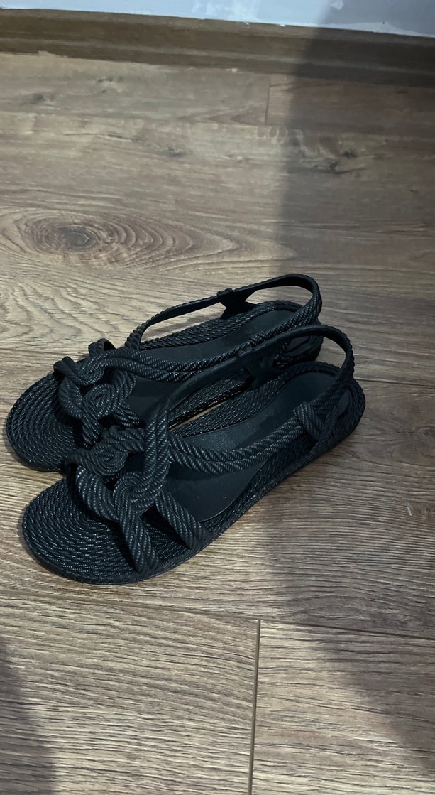 Kadın Siyah örgü Sandalet - Görsel 2