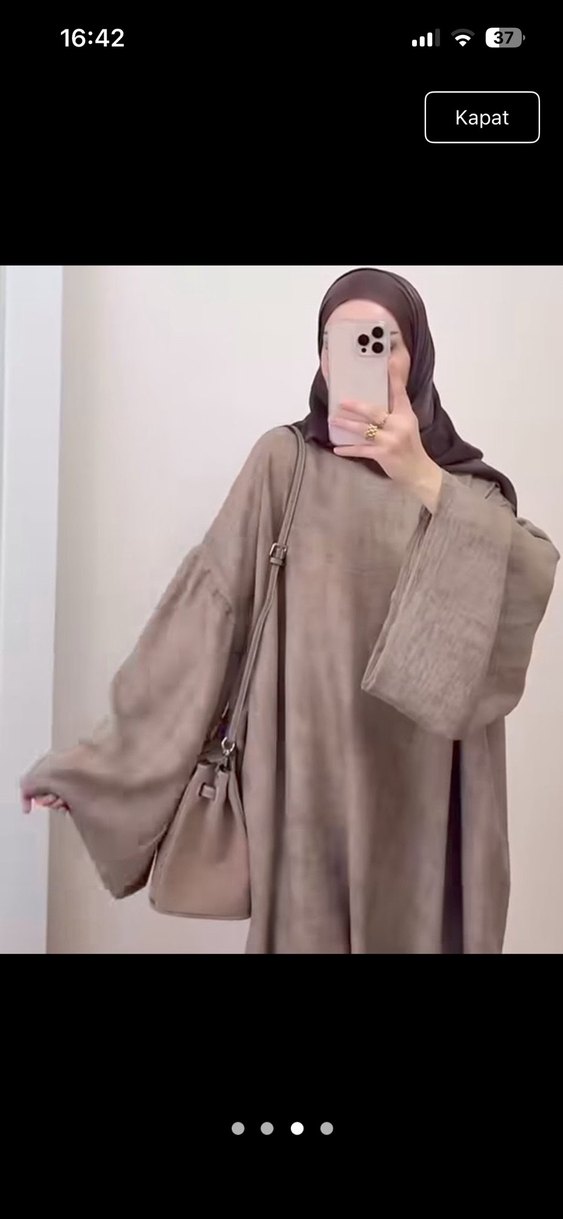 Uzun, Bol Kesim, Kemerli Kadın Elbise - Görsel 2