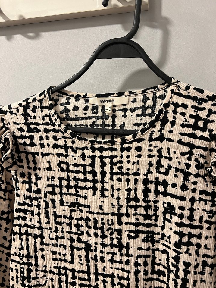 Koton siyah bej desenli uzun kollu gunluk firfirli elbise - Görsel 2