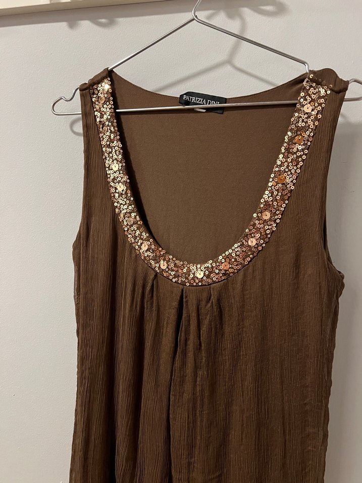 Patrizia dini kahverengi sifon gold altin pullu bluz ust yazlik - Görsel 2