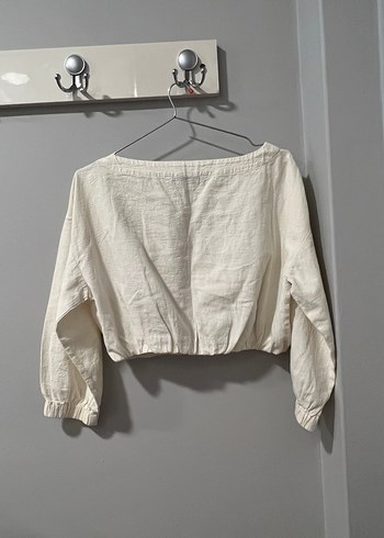 Zara Zara Keten Beyaz Uzun Kollu crop Bluz ust