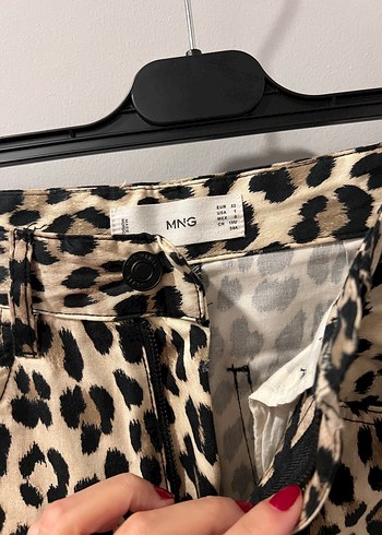 xs Beden Mango Kahverengi Leopar Desenli Kadın Pantolon jean denim
