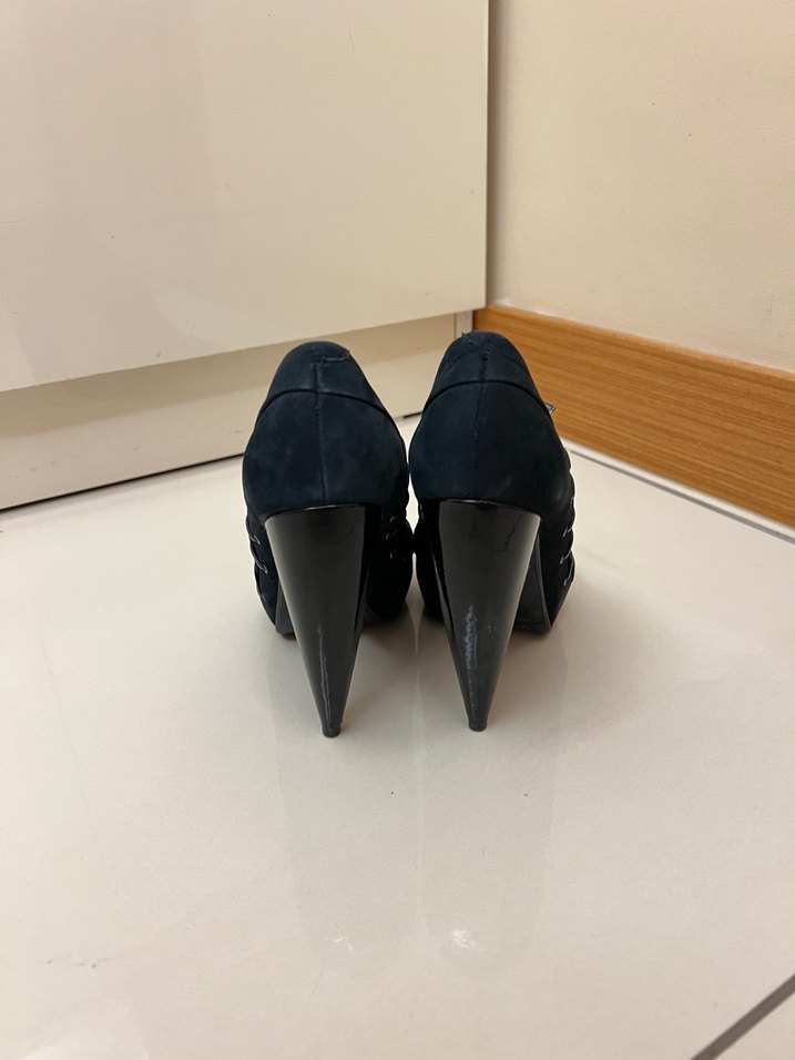 Topshop lacivert zimba detayli platform kalin topuklu ayakkabi - Görsel 5