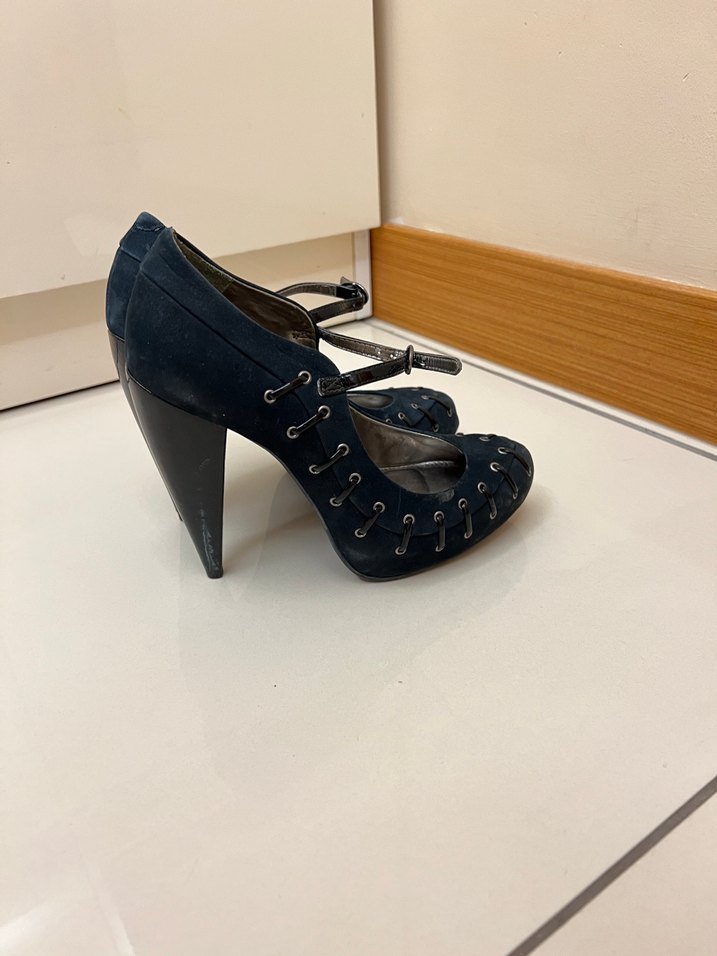 Topshop lacivert zimba detayli platform kalin topuklu ayakkabi - Görsel 4