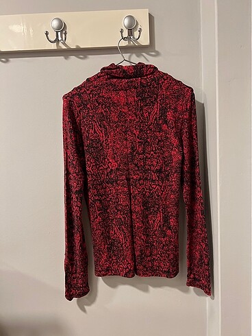 s Beden Batik bordo kirmizi siyah desenli bogazli triko kazak ust giyim