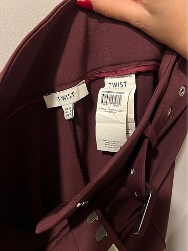 s Beden Twist murdum bordo kemerli skinny pantalon alt giyim tayt