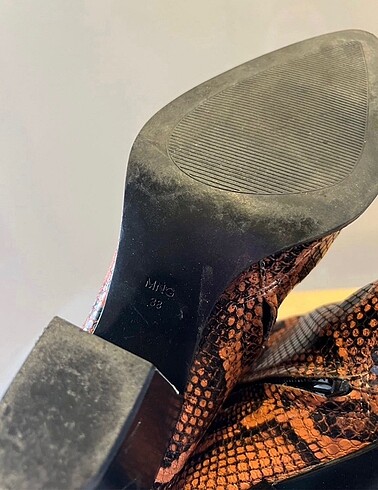 38 Beden kahverengi Renk Mango zebra yilan derisi desenli turuncu siyah topuklu bot ayakk