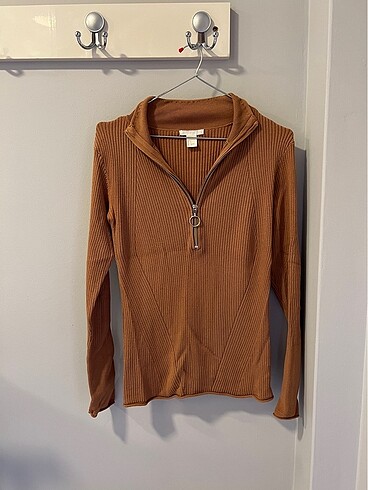H&M taba camel bej fermuarli triko bluz ust giyim kazak