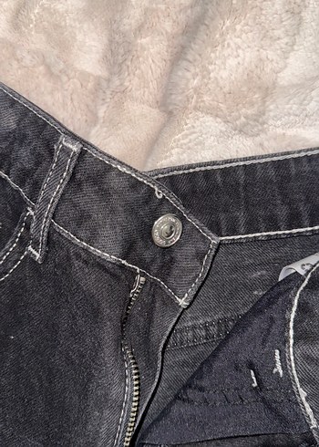 Siyah Salaş Mini Kot Şort - Görsel 2