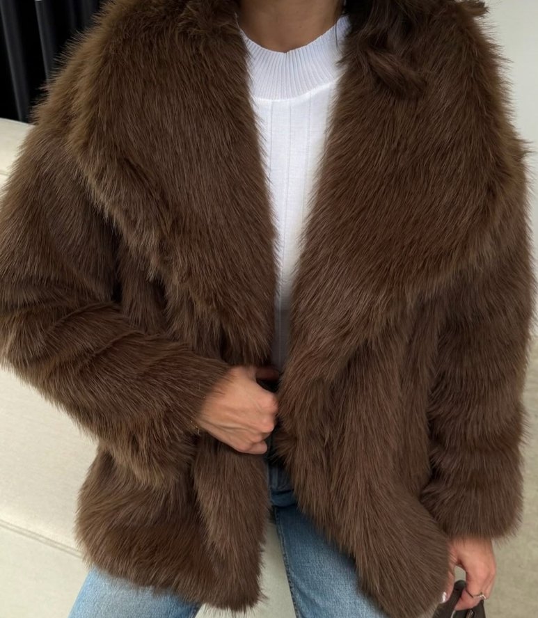 Melike Tatar Kahverengi Kürk  Kadın Ceket - Görsel 2