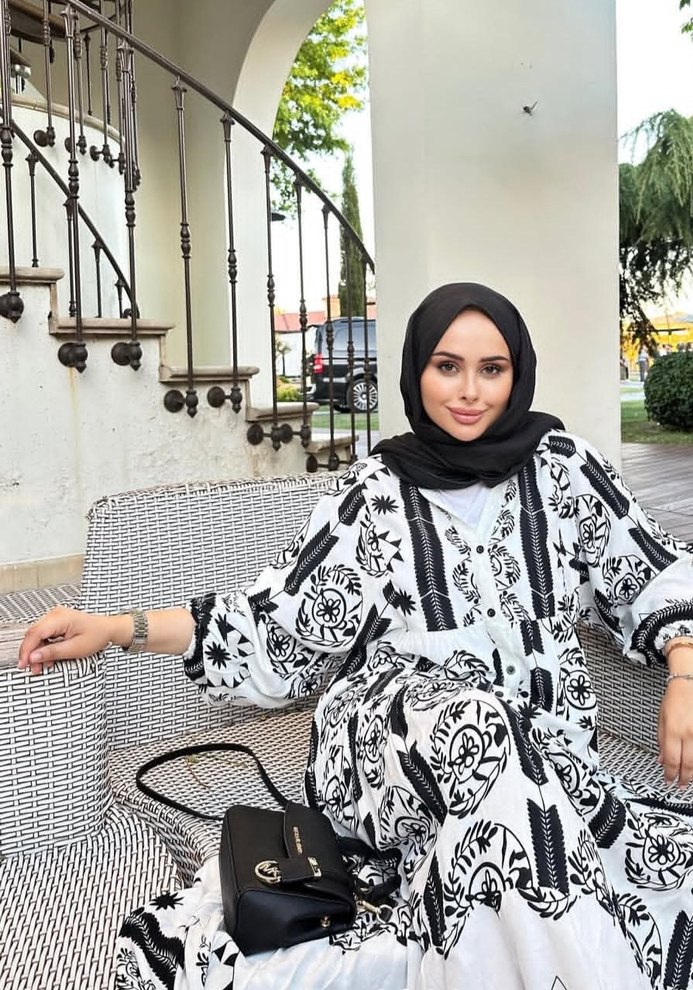 Bohem Etnik Desenli Uzun Beyaz Elbise - Görsel 2