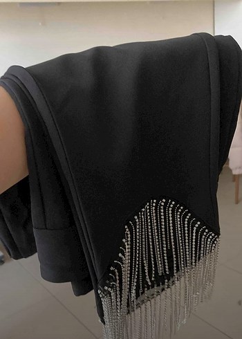 Kadın Siyah Taşlı Kumaş Pantolon - Görsel 5