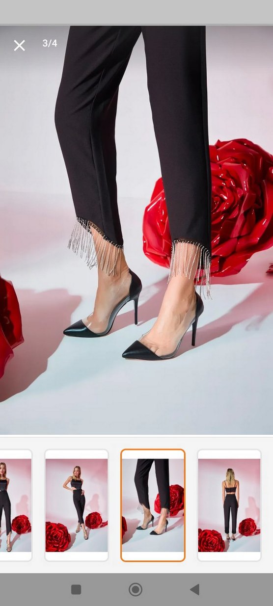 Kadın Siyah Taşlı Kumaş Pantolon - Görsel 2