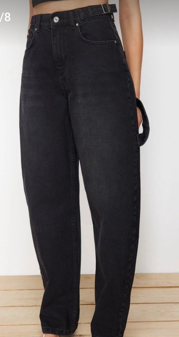 Trendyol Siyah Rahat Kesim Baggy Kadın Kot Pantolon - Görsel 2