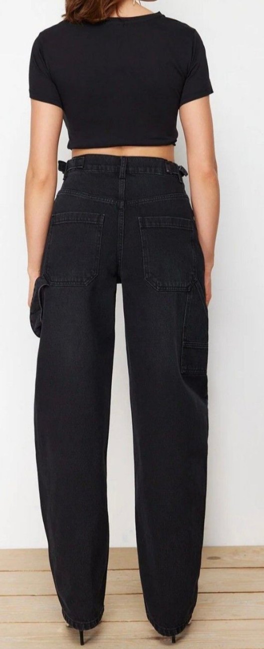 Trendyol Siyah Rahat Kesim Baggy Kadın Kot Pantolon - Görsel 3