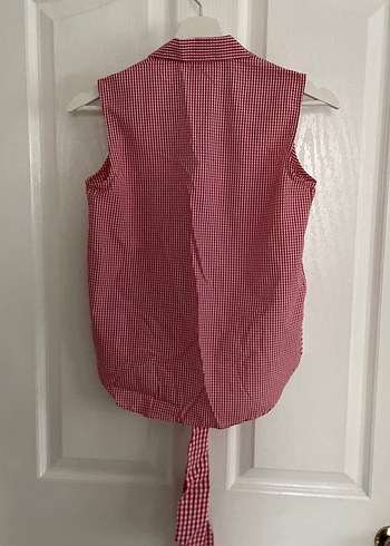 Mango kırmızı pötikare desen kolsuz gömlek - Görsel 5