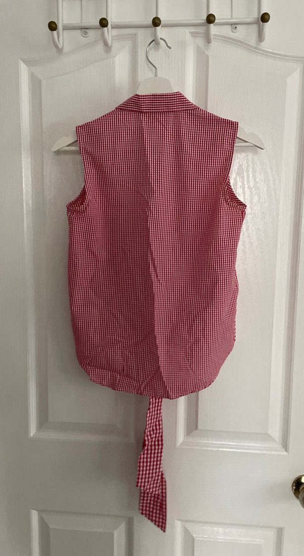 Mango kırmızı pötikare desen kolsuz gömlek - Görsel 5