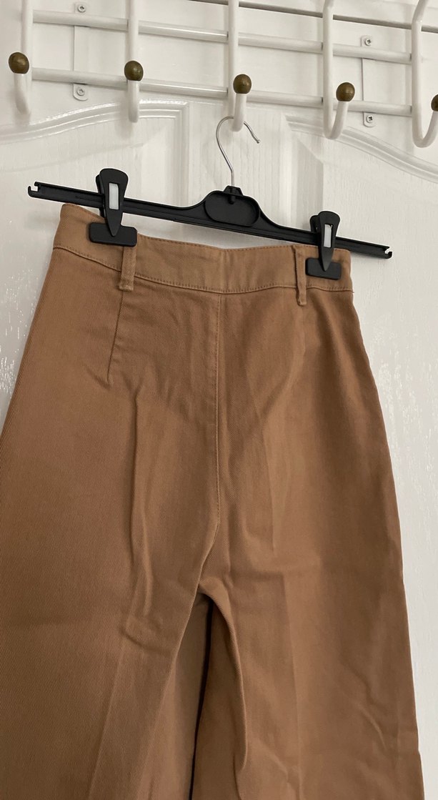 Taba renk yüksek bel wide leg jean - Görsel 4