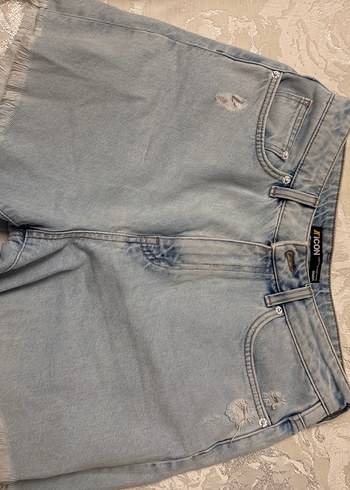 Düğmeli buz mavi Mini Denim Şort