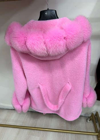 Pembe Kısa natural  Kürk Detaylı Kadın Mont - Görsel 7